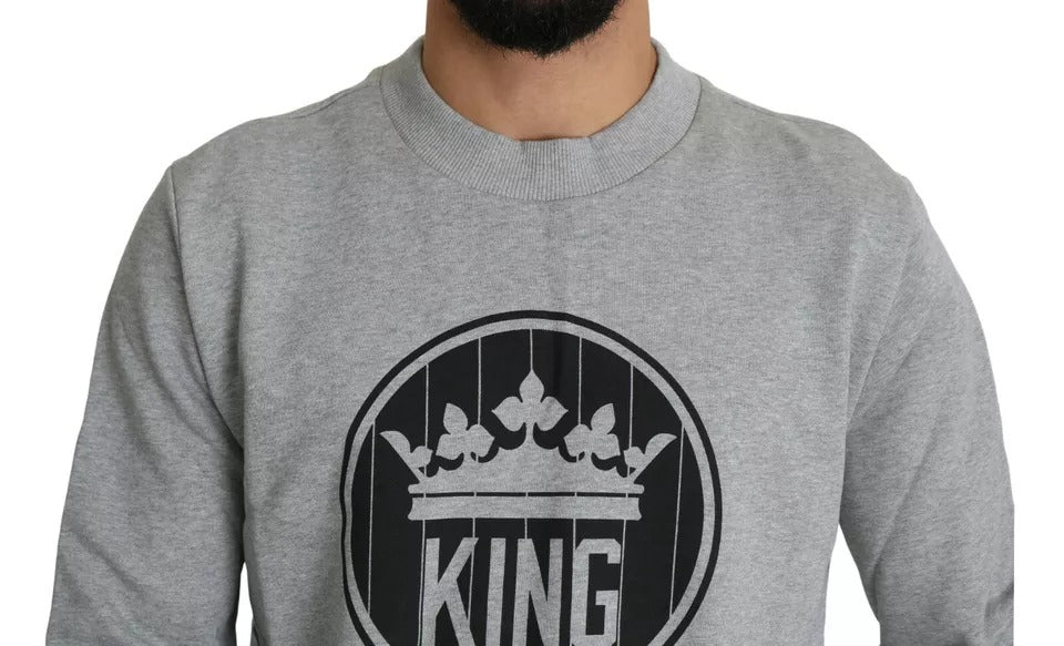 Dolce &amp; Gabbana Grauer Pullover aus Baumwolle mit Crown King-Print