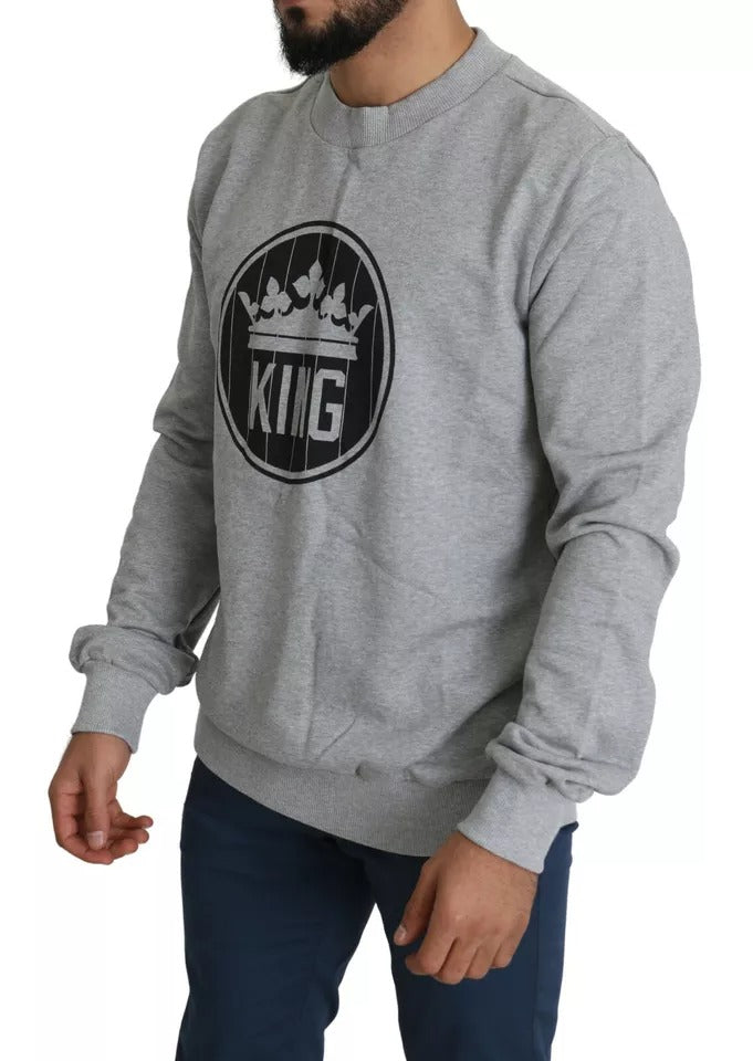 Dolce &amp; Gabbana Grauer Pullover aus Baumwolle mit Crown King-Print