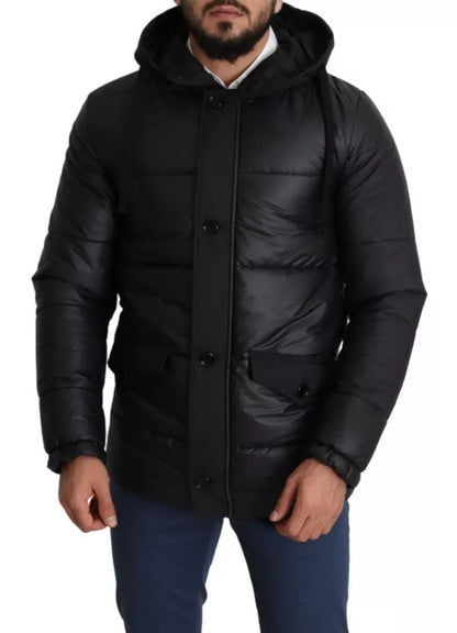 Dolce &amp; Gabbana – Schwarze Pufferjacke aus Polyester mit Kapuze für Herren