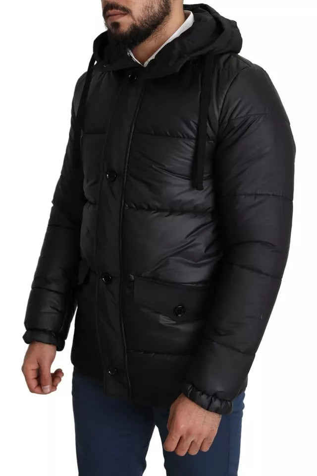 Dolce &amp; Gabbana – Schwarze Pufferjacke aus Polyester mit Kapuze für Herren