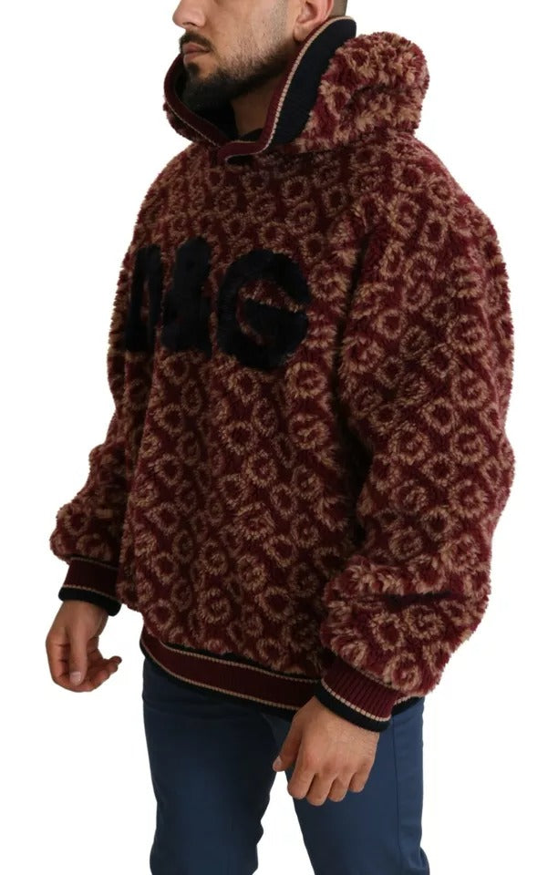 Dolce &amp; Gabbana Rot-Beige Oversize-Kapuzenpullover aus Wolle