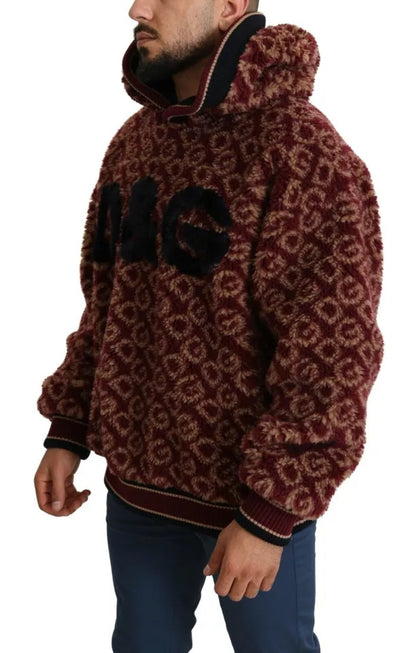 Dolce &amp; Gabbana Rot-Beige Oversize-Kapuzenpullover aus Wolle