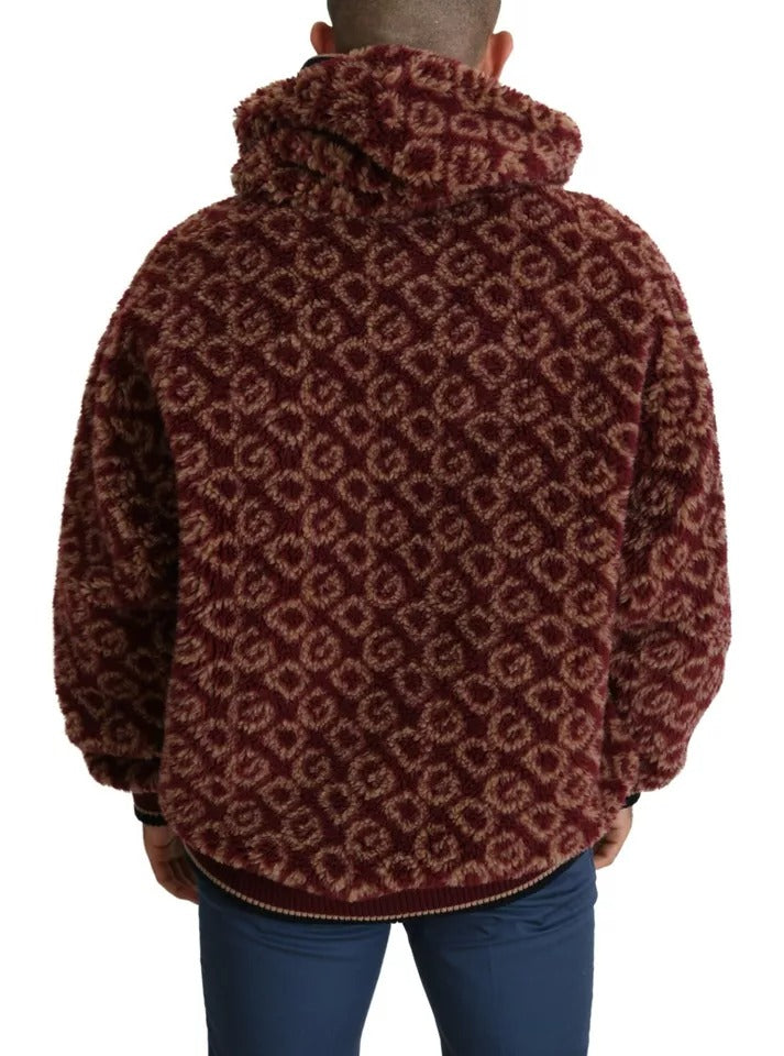 Dolce &amp; Gabbana Rot-Beige Oversize-Kapuzenpullover aus Wolle