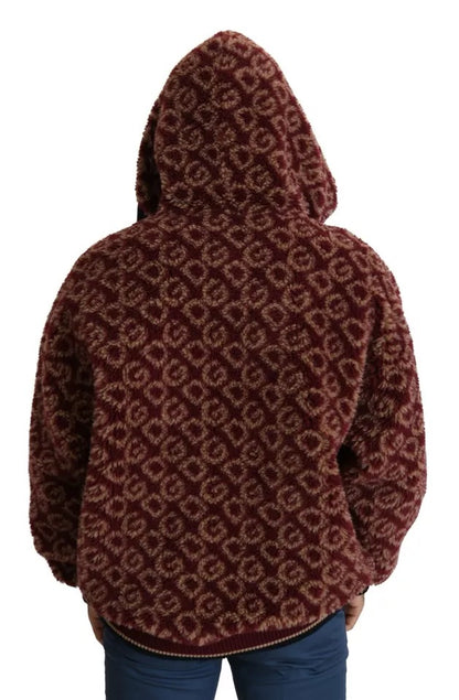 Dolce &amp; Gabbana Rot-Beige Oversize-Kapuzenpullover aus Wolle