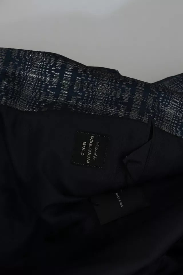 Dolce &amp; Gabbana – Blau-silberner, glänzender, zweiteiliger, schmaler GOLD-Anzug
