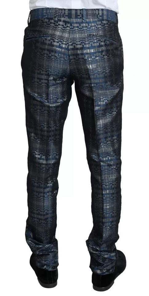 Dolce &amp; Gabbana – Blau-silberner, glänzender, zweiteiliger, schmaler GOLD-Anzug