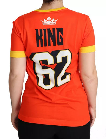 Dolce &amp; Gabbana – T-Shirt mit Rundhalsausschnitt und orangefarbenem Royals-Print
