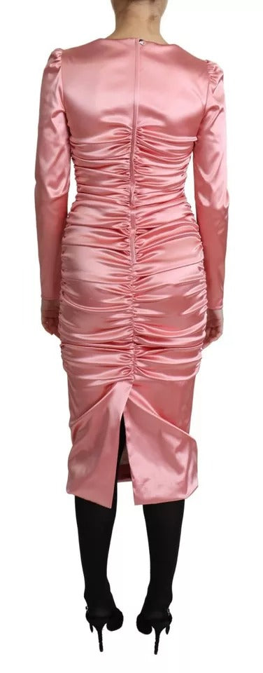 Dolce &amp; Gabbana – Rosafarbenes, figurbetontes Midikleid mit langen Ärmeln