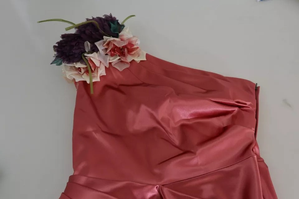 Dolce &amp; Gabbana – Rosa drapiertes Midikleid mit Blumenapplikation