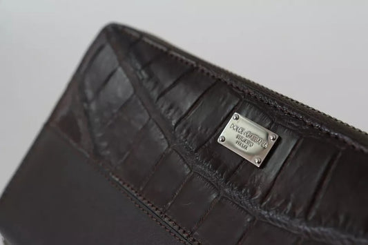 Dolce & Gabbana – Continental-Clutch aus exotischem Leder mit Rundum-Reißverschluss in Braun