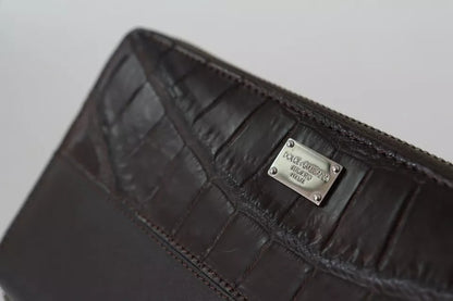 Dolce &amp; Gabbana – Continental-Clutch aus exotischem Leder mit Rundum-Reißverschluss in Braun