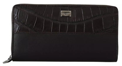 Dolce &amp; Gabbana – Continental-Clutch aus exotischem Leder mit Rundum-Reißverschluss in Braun