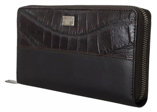 Dolce &amp; Gabbana – Continental-Clutch aus exotischem Leder mit Rundum-Reißverschluss in Braun