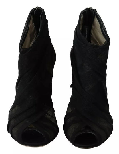 Dolce &amp; Gabbana Schwarze Tüll-Stiefeletten mit Stilettoabsatz