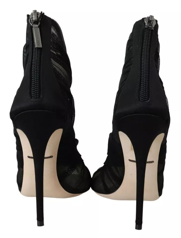 Dolce &amp; Gabbana Schwarze Tüll-Stiefeletten mit Stilettoabsatz