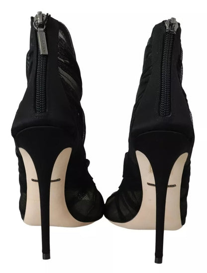 Dolce &amp; Gabbana Schwarze Tüll-Stiefeletten mit Stilettoabsatz