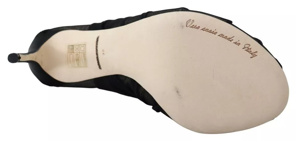 Dolce &amp; Gabbana Schwarze Tüll-Stiefeletten mit Stilettoabsatz