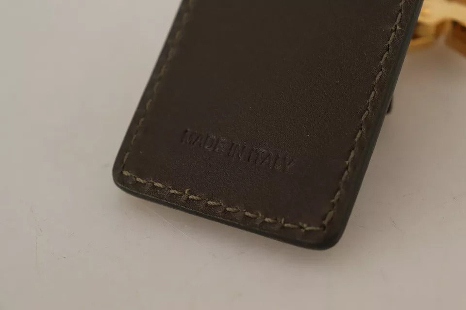 Dolce &amp; Gabbana Schlüsselanhänger mit D&amp;G-Logo aus grünem Leder und Metallring mit Haken