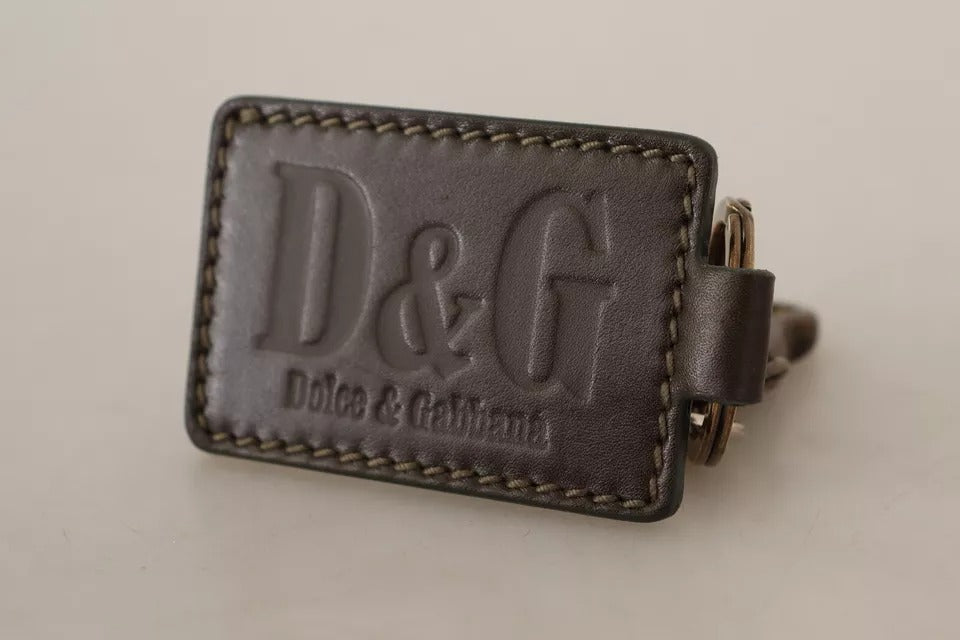 Dolce &amp; Gabbana Schlüsselanhänger mit D&amp;G-Logo aus grünem Leder und Metallring mit Haken