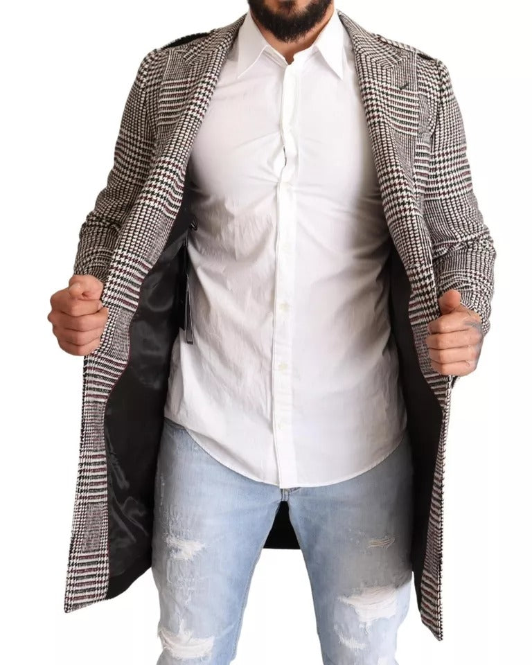 Dolce &amp; Gabbana – Grau karierte, lange Trenchcoat-Jacke