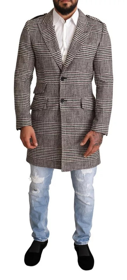 Dolce &amp; Gabbana – Grau karierte, lange Trenchcoat-Jacke