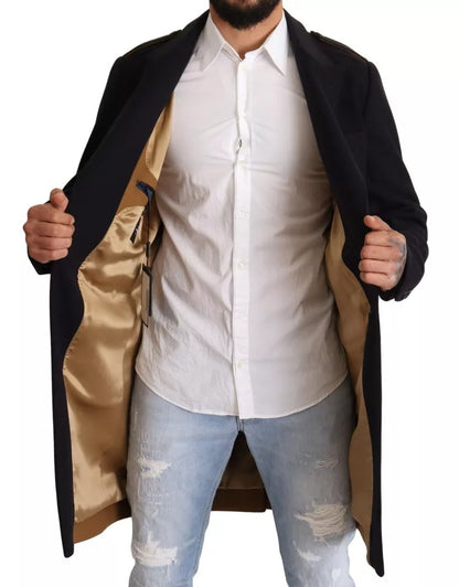 معطف ترنش أزرق من دولتشي آند غابانا، جاكيت طويل من الصوف المطاطي