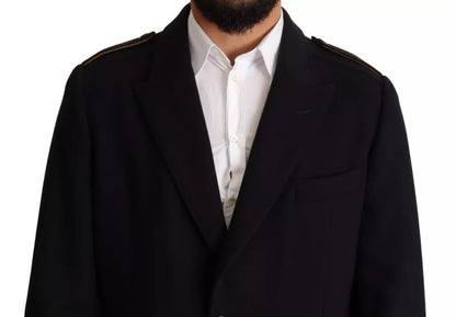 معطف ترنش أزرق من دولتشي آند غابانا، جاكيت طويل من الصوف المطاطي