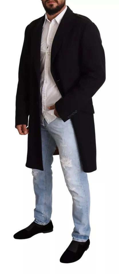 معطف ترنش أزرق من دولتشي آند غابانا، جاكيت طويل من الصوف المطاطي