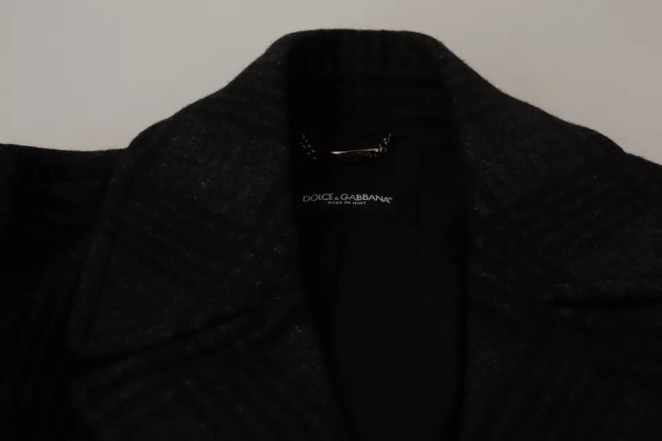 Dolce &amp; Gabbana – Schwarzer Trenchcoat mit Karomuster aus Wolle