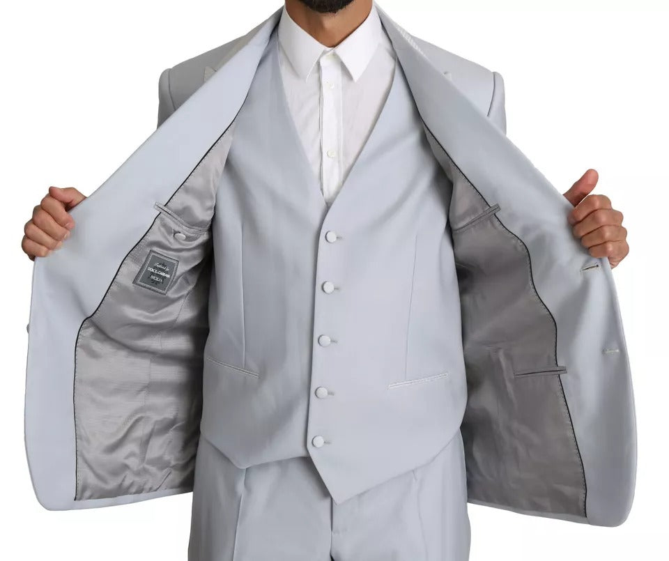 Dolce &amp; Gabbana Hellblauer 3-teiliger Anzug aus Wolle SICILIA