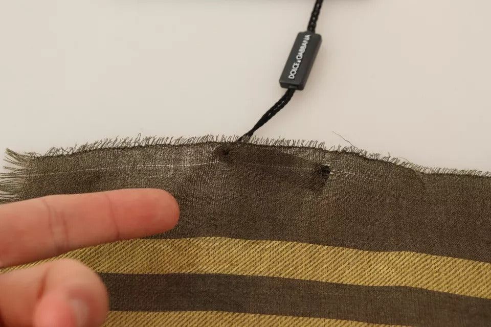 Dolce &amp; Gabbana – Grün gestreifter Wickelschal aus Kaschmir mit Fransen