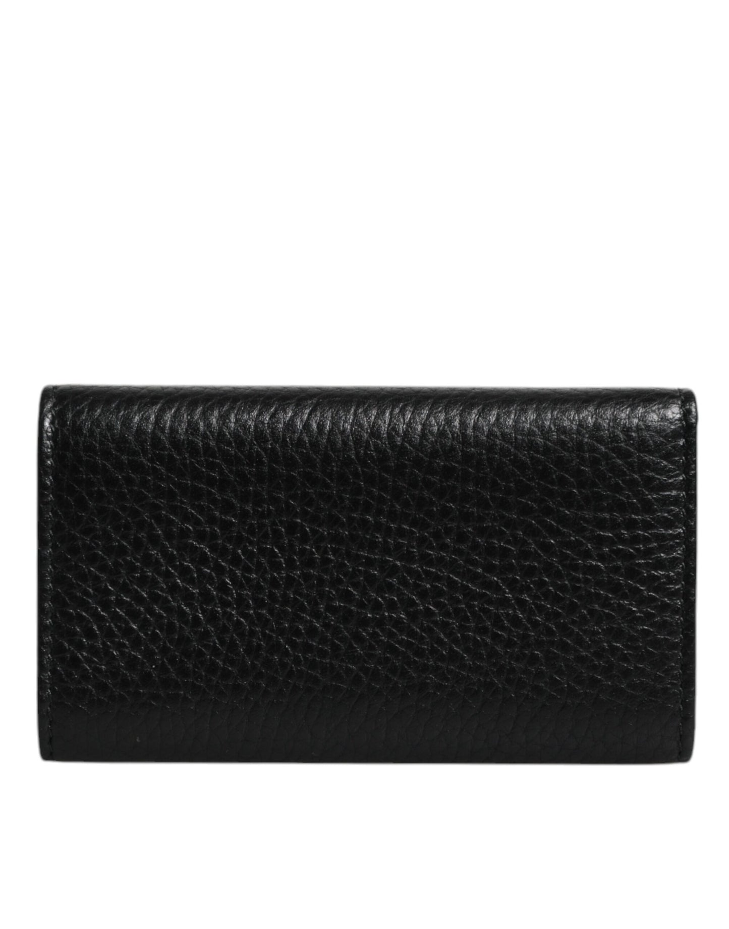 Dolce &amp; Gabbana – Dreifach faltbarer Schlüsselanhänger mit Logo-Plakette aus schwarzem Leder und goldenem Metall