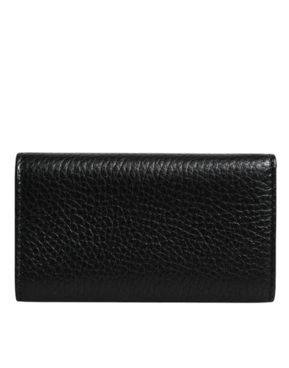 Dolce &amp; Gabbana – Dreifach faltbarer Schlüsselanhänger mit Logo-Plakette aus schwarzem Leder und goldenem Metall