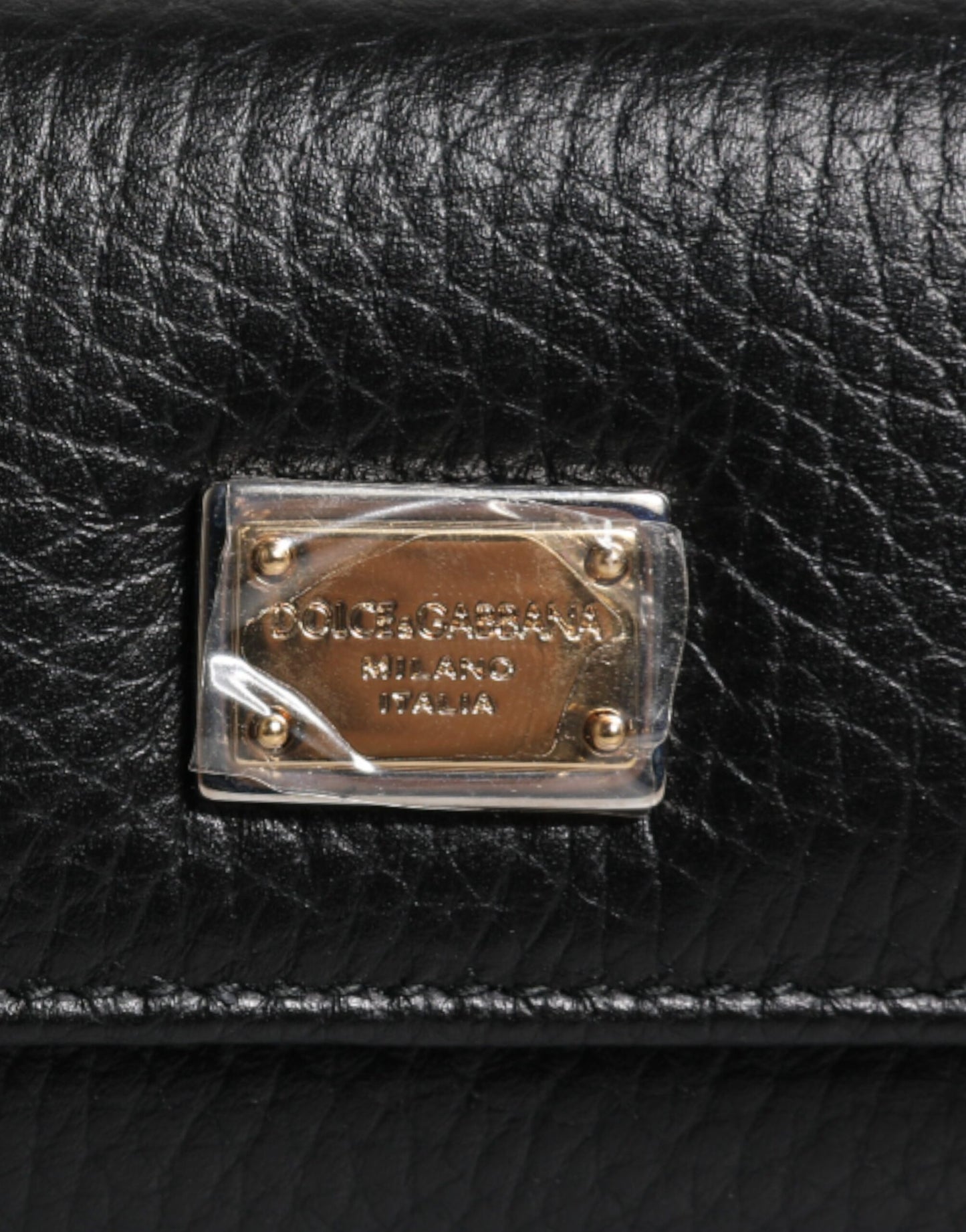 Dolce &amp; Gabbana – Dreifach faltbarer Schlüsselanhänger mit Logo-Plakette aus schwarzem Leder und goldenem Metall