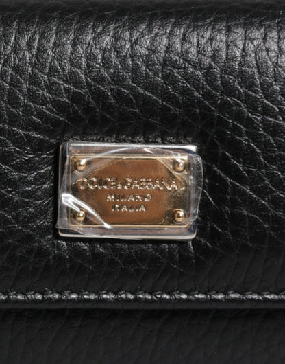 Dolce &amp; Gabbana – Dreifach faltbarer Schlüsselanhänger mit Logo-Plakette aus schwarzem Leder und goldenem Metall