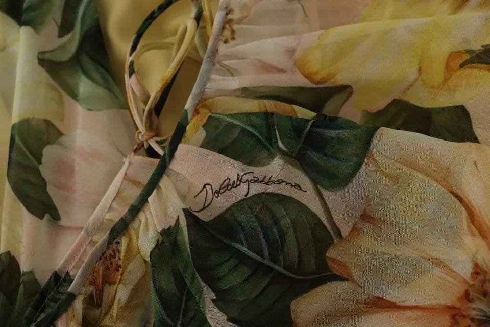 فستان ماكسي طويل بطبعة زهور من الحرير متعدد الألوان من دولتشي آند غابانا