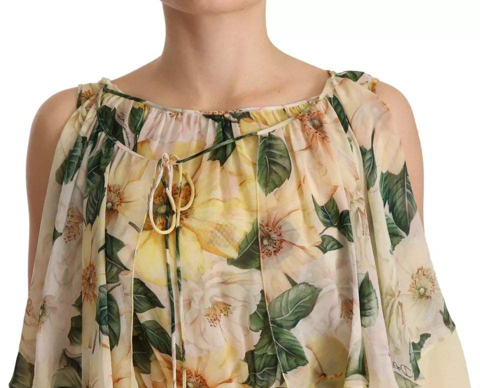 فستان ماكسي طويل بطبعة زهور من الحرير متعدد الألوان من دولتشي آند غابانا