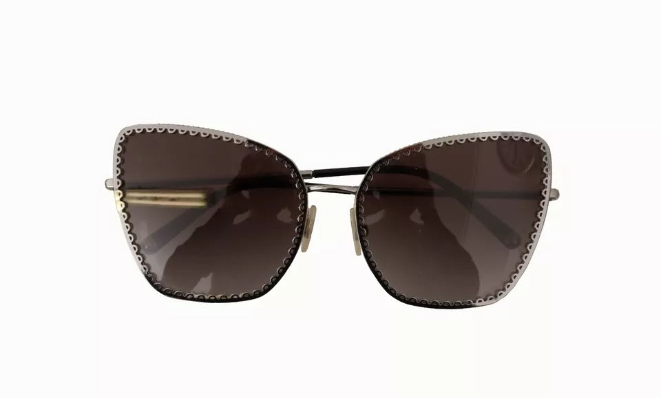 Dolce &amp; Gabbana DG2212 – Sonnenbrille mit ovalem Metallrahmen und Spitzenlogo in Schwarz und Silber