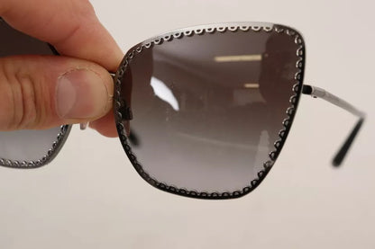 Dolce &amp; Gabbana DG2212 – Sonnenbrille mit ovalem Metallrahmen und Spitzenlogo in Schwarz und Silber