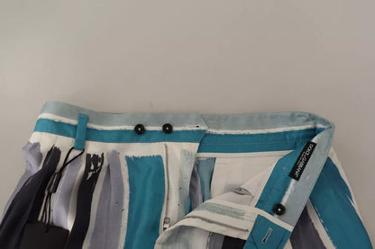 Dolce &amp; Gabbana Blau gestreifte Karottenhose aus Seide