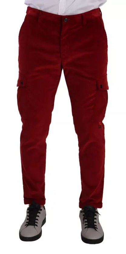 Dolce &amp; Gabbana – Rote Cargo-Skinny-Hose aus Cord und Baumwolle