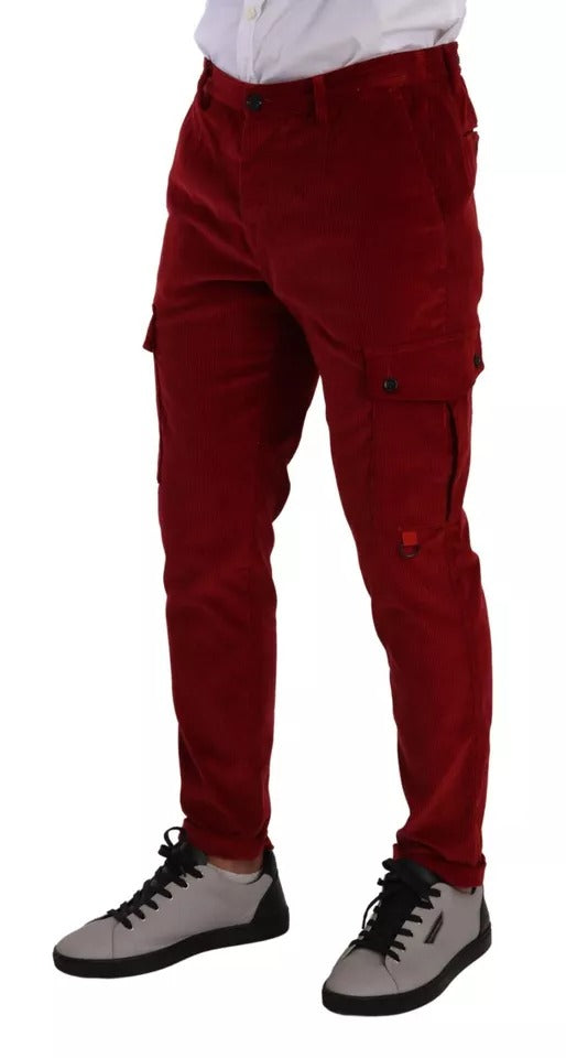 Dolce &amp; Gabbana – Rote Cargo-Skinny-Hose aus Cord und Baumwolle