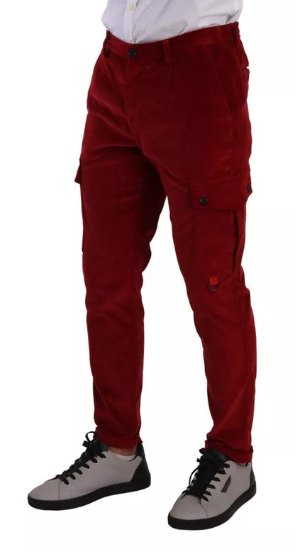 Dolce &amp; Gabbana – Rote Cargo-Skinny-Hose aus Cord und Baumwolle