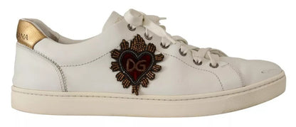 Dolce &amp; Gabbana Weiße Lederherz Low Top Casual Sneakers Schuhe