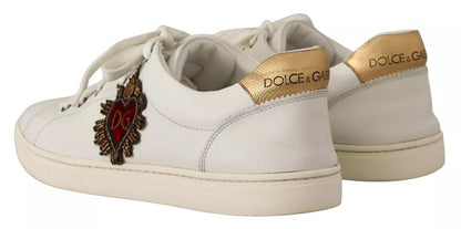 Dolce &amp; Gabbana Weiße Lederherz Low Top Casual Sneakers Schuhe