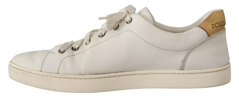 Dolce &amp; Gabbana Weiße Lederherz Low Top Casual Sneakers Schuhe