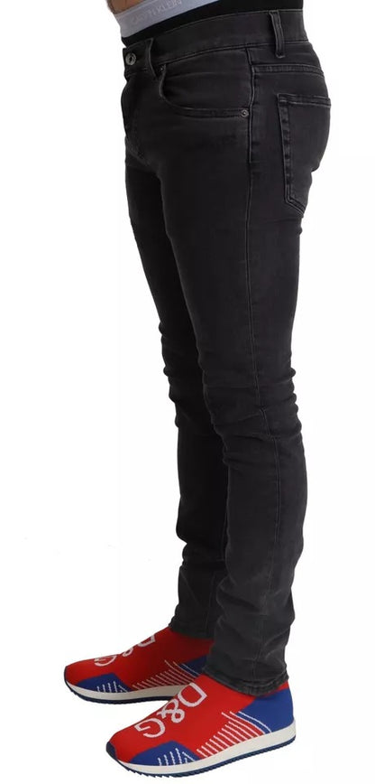 Dolce &amp; Gabbana – Graue Skinny-Jeans aus Stretch-Denim mit Logo