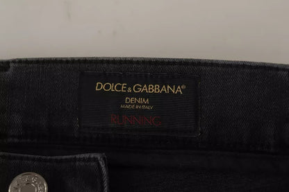 Dolce &amp; Gabbana – Graue Skinny-Jeans aus Stretch-Denim mit Logo