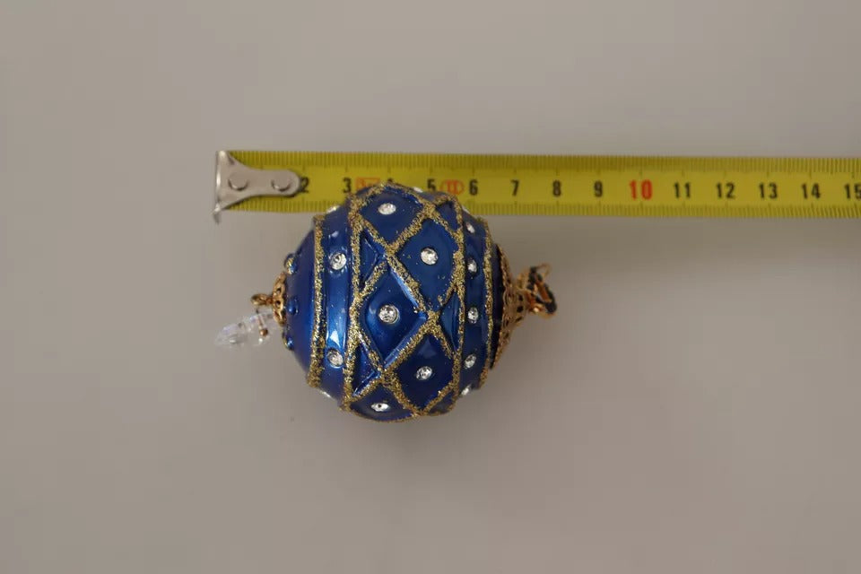 Dolce &amp; Gabbana Gold Messing Blau Weihnachtskugel Kristall Haken Schmuck Ohrringe