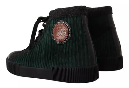 Dolce &amp; Gabbana Grüne Cord High Tops Sneakers Herren Freizeitschuhe